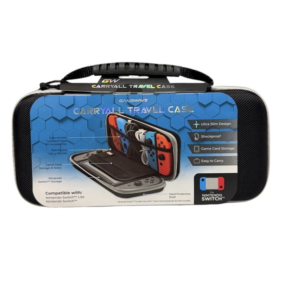 Nintendo Switch/Switch Lite Carryall Travel Case Black Gamewave Black Shockproof - Picture 2 of 4
